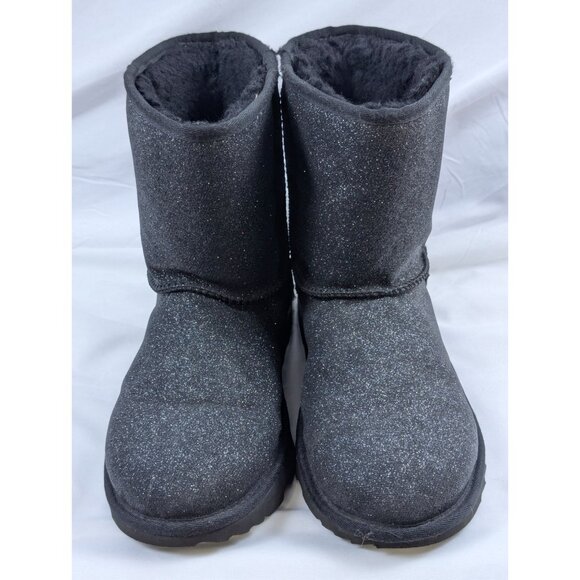 Ugg Boots Kids 6 Classic II Metallic Sparkle Glitter Black Suede Shearling EUC - Picture 2 of 9